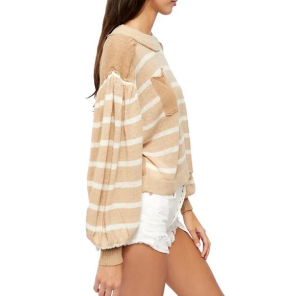 NWT Free People camel & beige stripe pullover sweater - Picture 5 of 10